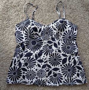 Tommy Hilfiger Blue And White Floral Tank With Embroidered Trim Women's Size 14